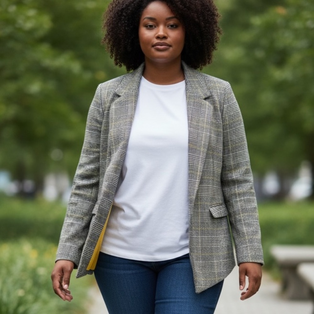 New York & Company Gray Plaid Blazer